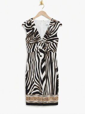 Cache Zebra Cocktail Dress Size 2 Statement Night Out Look Minimalist Elegant
